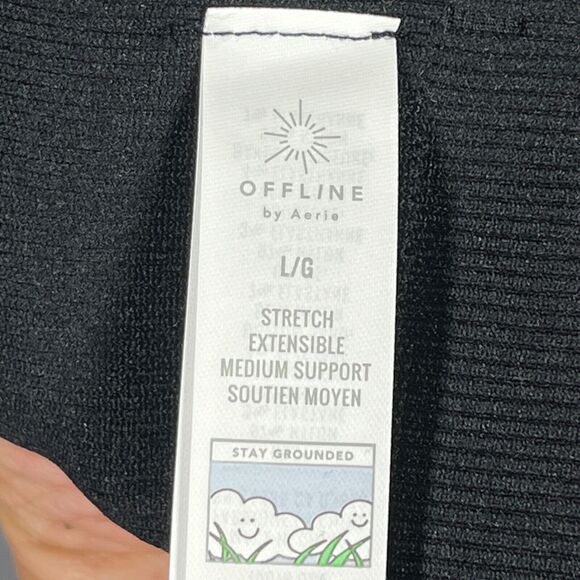 Aerie Offline Main Squeeze Sports Bra Large Black Seamless Ribbed Plunge NWT - Picture 3 of 8